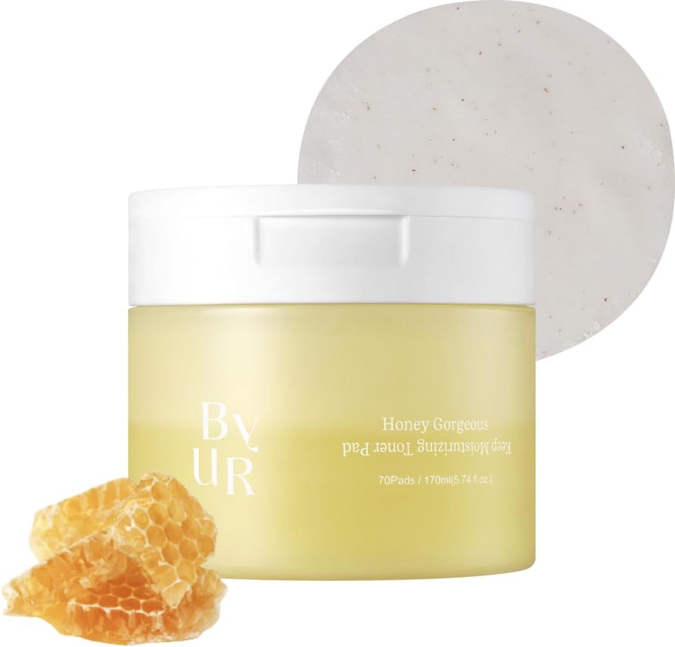 ByUR Honey Gorgeous Keep Moisturizing Toner Pads – Deeply Hydrating, Firming & Elasticity Care for Dry Skin, Honey & Ceramides, 100% Organic Cotton Facial Daily Pore Care Korean Skincare (70 Count)