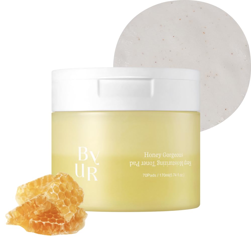 ByUR Honey Gorgeous Keep Moisturizing Toner Pads - Deeply Hydrating, Firming & Elasticity Care for Dry Skin, Honey & Ceramides, 100% Organic Cotton Facial Daily Pore Care Korean Skincare (70 Count)