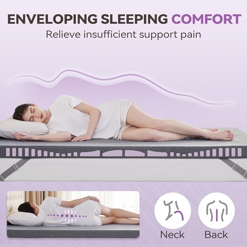 BDEUS 3 inch Extra Firm Memory Foam Mattress Topper Full Size for Big Guys, Supportive Mattress Pad for Back Pain Relief, Double Bed Foam Topper with with Senior Grey Cover, 54 × 75 Inch by BDEUS - Used condition - Image 5