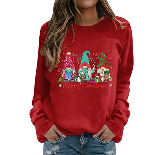 Suitable Shirt For Womens Merry Christmas Print Sweatshirt Round Neck Fit Pullover Zip Up Athletic Jacket Women (Red, M) #TOP15