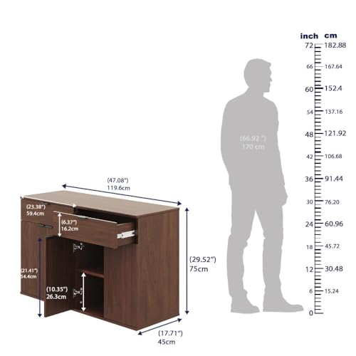 Image of Wakefit Engineered Wood Sideboard | 1 Year Warranty | Storage Cabinet for Home Kitchen Living Room | 2 Closed Compartments & 2 Drawers | Kimani - Columbian Walnut