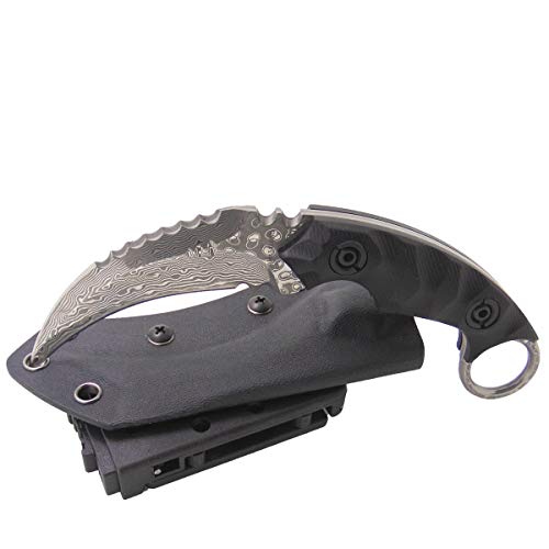 Image of MASALONG Outdoor Survival Claw Tactical Teeth Knife Double Edged Sharp Fixed Blade Knife with Sheath (Damascus Full Tang)