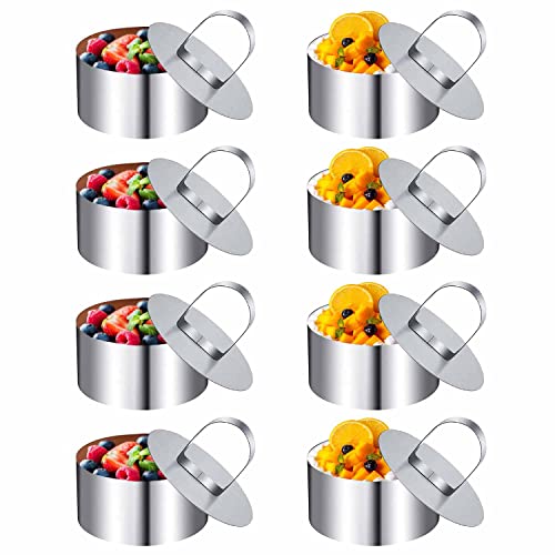 Lovesmile Cercle a Patisserie, Emporte Piece Rond, 8 Pièces Emporte Piece Patisserie, Cercle Patisserie, 8cm avec Couvercle Convient pour Desserts Biscuits Pâtisseries Gâteaux Mousses(Argent)