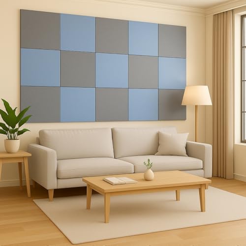 Image of MMT Acoustix Premium Felt Acoustic Panels for Offices, Bedrooms & Studios | Sustainable PET Felt Panels for Echo Reduction & Sound Absorption | 1x1 Ft, 9mm Thick | Silver Sky - Pack of 16