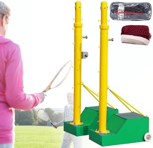 Adjustable Volleyball and Badminton Net Pole Set with Wheels and 2 Nets for Indoor and Outdoor Sports
