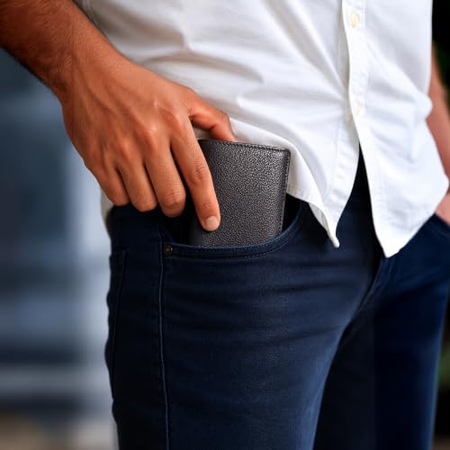 Image of SLIQE Men's Pop-Up Wallet with RFID Protection | Pure NDM Leather Trifold Wallet | 6-7 Card Holder, ID Slot, Cash Pocket, Coin Pouch |(Black)