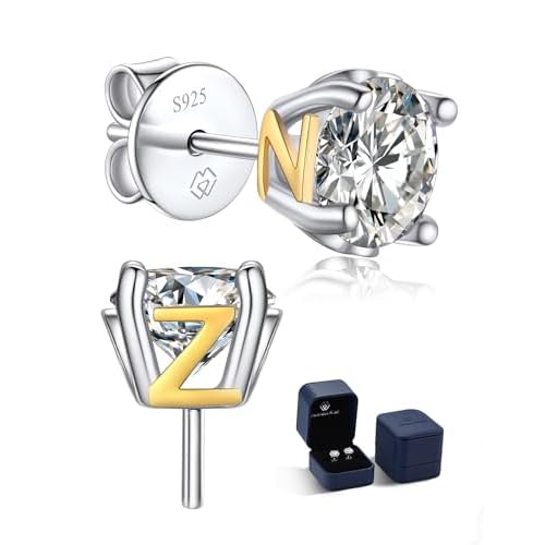 MomentWish Moissanite Stud Earrings, Christmas Gift for Her, 2 Carat Lab Created Diamond Earrings for Women, 925 Sterling Silver Initial Earrings Men Earrings Alphabet Letter Earrings