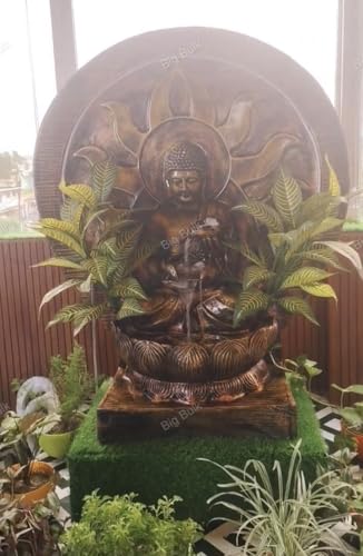 Image of Big Kamal White Buddha Fiber Indoor Outdoor Fountain with Led Lights for Home Decor and Office Decoration Or Gifting (124 cm X 43 cm X 104 cm) (Antique Sun Buddha)