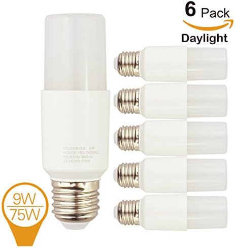 Updated!(6 Pack) Homelek 9W LED Light Bulbs, Bright Stik Bulb, Equivalent to 75W, E27 Base, 900 Lumen, 6500 Kelvin, Non-dimmable,Daylight