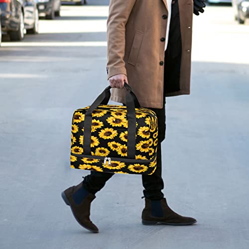 Sunflower Floral Travel Duffel Bag For Men Women Flower Sport Gym Tote Bag With Shoes Compartment Overnight Weekend Bag Carry On For Yoga Workout Training #TOP5