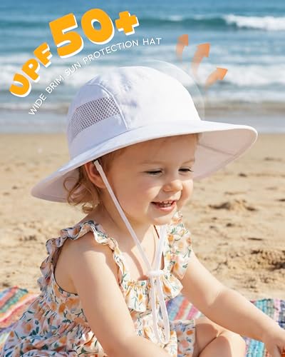 Sun Hat for Baby Boys Girls Toddler and Kids UPF 50+ with Bucket Wide Brim Summer (US, Age, 6 Months, 24 Months, White + Light Pink) — view 2