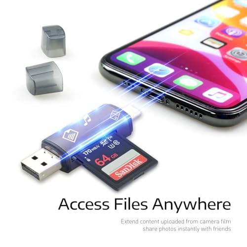 USB-C and USB SD Card Reader, 2-in-1 Aluminum Alloy Memory Card Reader with Dual Connectors for SDXC, SDHC, SD, MMC, RS-MMC, Micro SDXC, Micro SD, Micro SDHC, and UHS-I Cards - Thumbnail 5