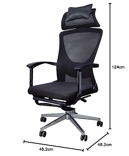 Image of Lakdi The Furniture Co High Back Office Chair with Head Rest and Back Adjustable Lumbar Support Study Mesh Chair for Office Work from Home with Foot Leg Rest Chair & Metal Leg Base with Chrome