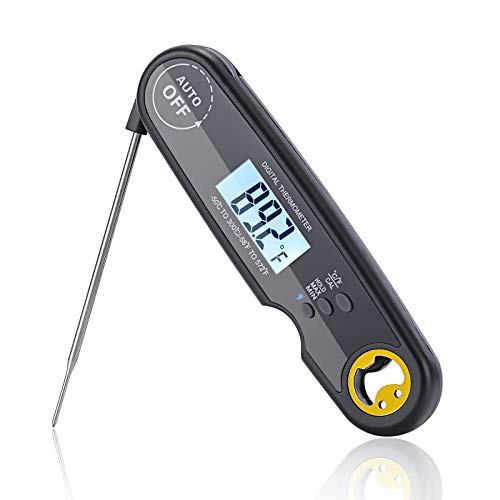 Meat Thermometer Instant Read, EHO Digital Meat Thermometer for Grilling Oven, Kitchen, Cooking, BBQ, Candy, Jam, Milk, Waterproof with Backlight (Black)