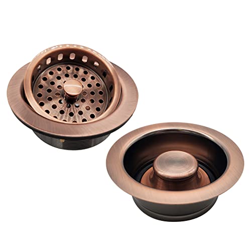 Westbrass A2165-11 4-1/4" OD Post Style Large Kitchen Basket Strainer with Waste Disposal Flange and Stopper Drain Set, Antique Copper by Westbrass - Used condition - US$30.37