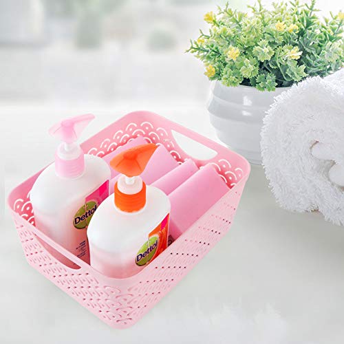 Starvast 5 Pack Plastic Storage Baskets, Portable Pink Fish Scale Pattern Hollow Desktop Storage Bin Box With Handle For Kitchen, Bathroom, Kids Room Or Nursery Storage – 9.4 X 7.1 X 4.1 Inches #TOP4