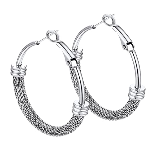 Bandmax Créoles Acier Femme 40mm, Boucle d'Oreille Anneau à Maille Grosse Cover