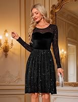 Fashora Cocktailkleid Langarm Glitzer Kleid Elegant, Schwarz, M – Ansicht 2