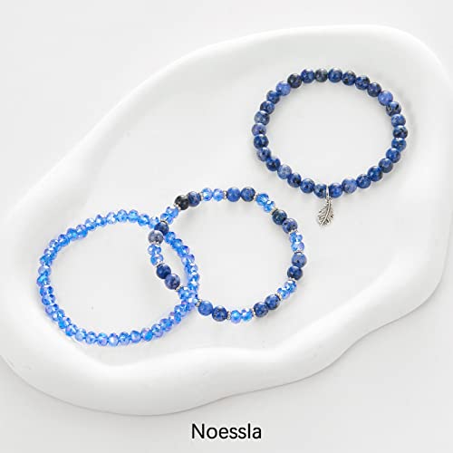 Noessla Stackable Crystal Beaded Bracelets For Women Boho Multi Layer Stretch Bracelets Natural Stone Bead Bracelet With Leaf Charm Jewelry For Women(Sapphire) #TOP1