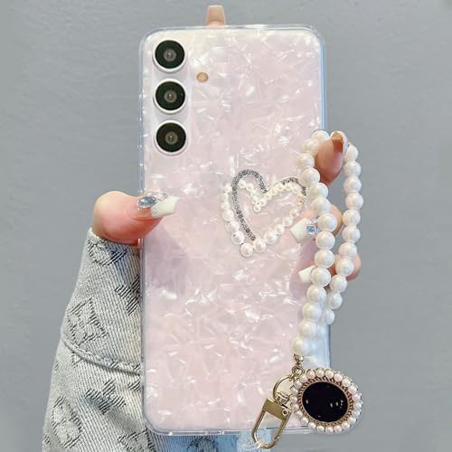 Coque Samsung A55 5G rose élégante avec cordon perles amovible