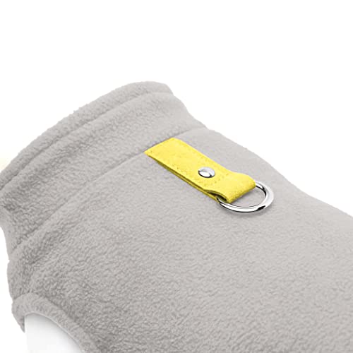 Gooby Colete de lã para cães - cinza/amarelo, médio - jaqueta quente para cães de lã com coleira O-r