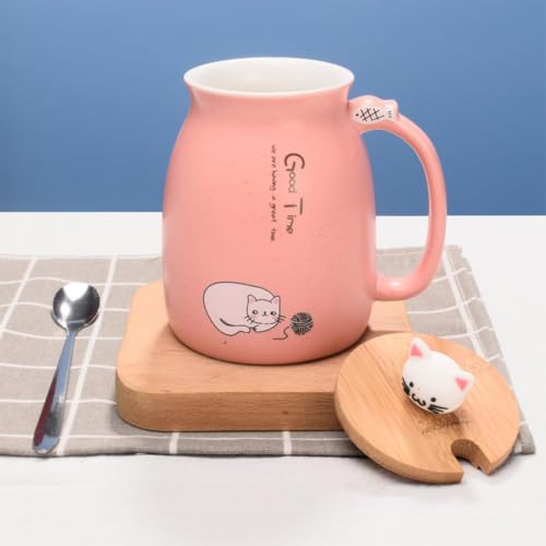 Image of Coffee Mug, Gift for Woman, Birthday Present for Girlfriend, Present for Wife Birthday, Mugs for Present, Holi Gifts, Panda Mug with Lid & Spoon (Pink Good Time)