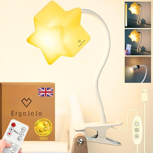 Ergojojo LED Clip On Star Light, a Unique Baby lamp - Ideal Breastfeeding, Night Light for Next to me Crib, Bedside Lamps, Bedroom Accessories, Reading & Desk lamp
