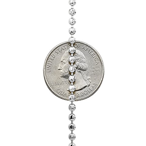 Luxurman 14K Solid Gold 3Mm Diamond Moon Cut Ball Chain Bead Necklace Lobster Clasp (White-Gold, 22" Long) #TOP2