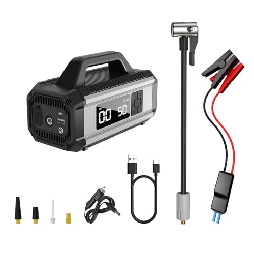 FTVOGUE Démarreur de Saut Portable avec Compresseur d'air, Matériau ABS, Gonfleur de Pneu 150 Psi, Booster de Batterie d'urgence pour Voitures, Vélos, Motos (GREY)