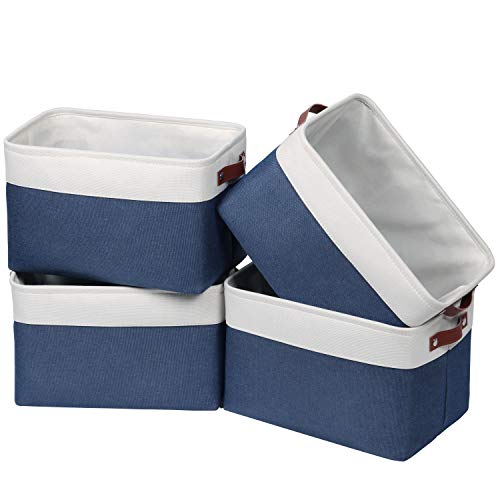 Univivi Lot de 4 paniers de rangement rectangulaires en tissu pour étagères, paniers pliables pour le rangement avec fond rigide, boîtes de rangement pour étagères, jouets, bureau,Bleu marine Cover