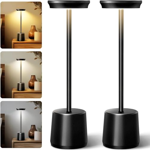 Eufrozy 2 PCS Rechargeable Cordless Table Lamps, 4500mAh USB Battery Operated Desk Lamp, 3 Color LED Light, Stepless Dimming, Touch Contorl Lamp for Outdoor/Bar/Restaurant/Bedroom/Home/Patio