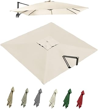 Cantilever Patio Umbrella Replacement Cover 8x8 10x10 10x13 Square Umbrella Canopy 8 Ribs Anti-UV Market Yard Parasol Cloth ReplacementBeige,2.5x2.5m 8.2x8.2ft