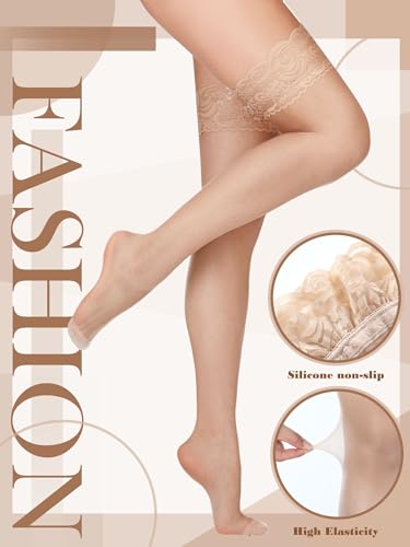 Image of Boao Women Thigh High Stockings Anti-skid Silicone Lace Stockings Silk Stocking Tights for Women and Girls Supplies