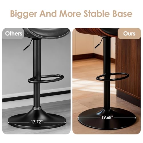 Image of Adjustable Swivel Bar Stools Chair,Counter Height Bar Stools with Back,350 LBS PU Leather Bar Stool for Kitchen Island,Upholstered Pub Stools with Footrest (Black, Set of 2)