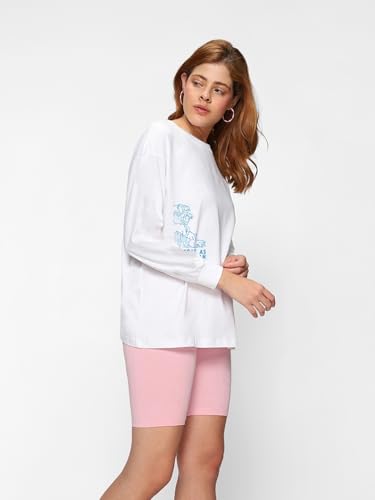 Image of Bewakoof Women's 100% Cotton Graphic Print Oversized Fit Round Neck T-Shirt