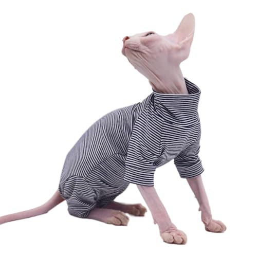 DUOMASUMI Cat Striped Cotton Stretch Comfortable Shirt for Sphynx, Devon Rex, Cornish Rex and Small Cats (X-Large)