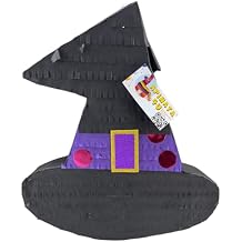 APINATA4U Black & Purple Witch Hat Pinata, Halloween Birthday Party Decoration, Holiday Celebration Party Supplies, Handmade Witch Hat Pinata, Birthday Supplies, 20 X 16 X 4 Inches