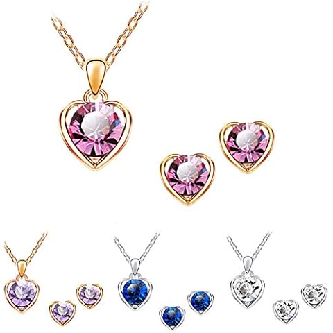 prettDliJUN Jewelry Set for Women, Rhinestone Heart Pendant Necklace Chain Stud Earrings Party Set Cover