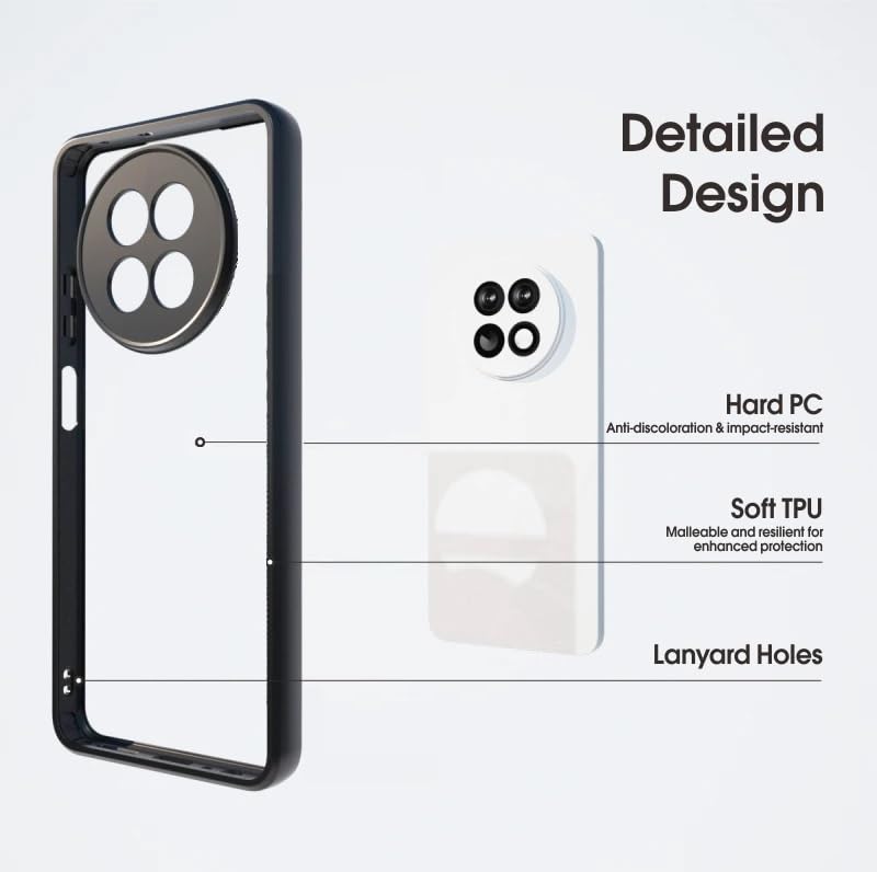 Image of REALCASE Hybrid Armor Back Cover Case for Realme Narzo 70x 5G / N65 / Realme 13 /12 /12X 5G / C65 5G | 360 Protection | Crystal Clear Hard Back Transparent Cover (Clear PC + Black TPU Bumper)