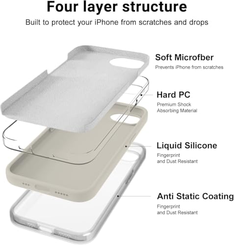 Image of Elzzi Microfiber Logo Cut Cover Compatible for iPhone 16e /17e Case Liquid Silicone Cases Full Body 4 Layer Protective Covers Shockproof Back Cover with High Raised Camera Lips (6.1 inch, Stone Grey)
