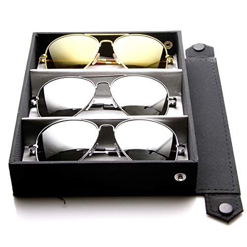 zeroUV FULL MIRROR Mirrored Metal Aviator Sunglasses (Deluxe 3-Pack (Gold/Gun/Silver))4
