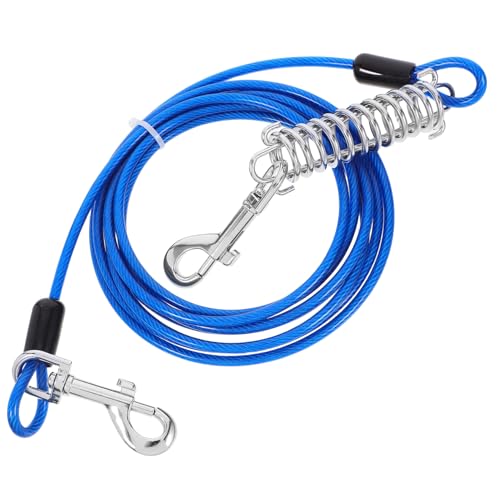 BESPORTBLE 犬のリード 犬用ロープ ワイヤー ペットスプリングフック 非常用電源ケーブル スイベルバックルストラ シューズ バネ仕掛けのロープ 春用品 プラスチック被覆ワイヤロープ Blue