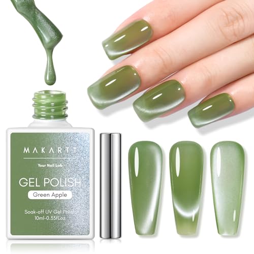 Makartt Green Cat Eye Gel Nail Polish - 10ml Holographic