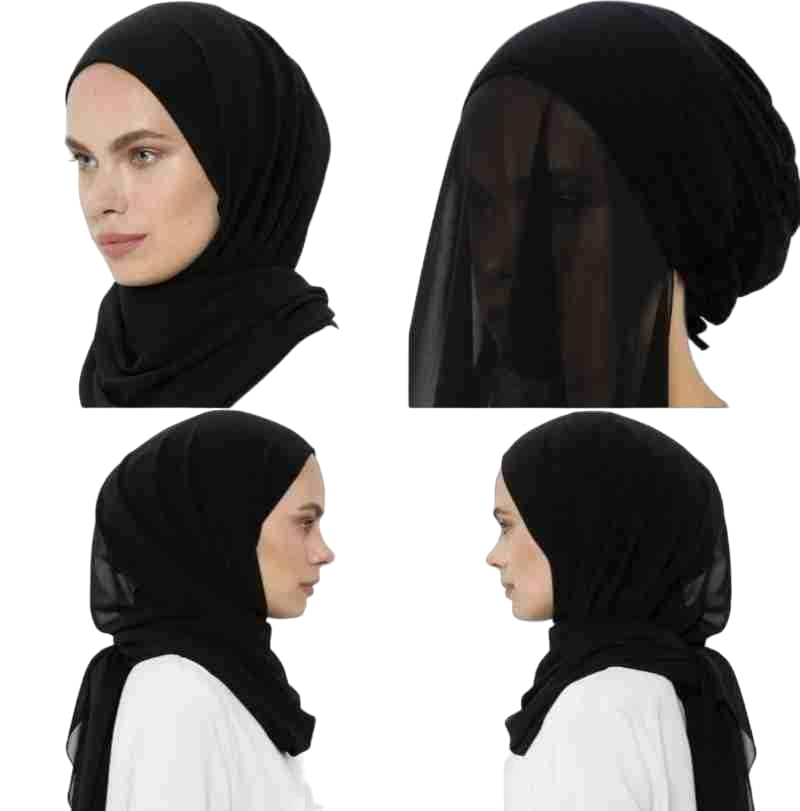 Black Instant Georgette Hijab with Underscarf, Female