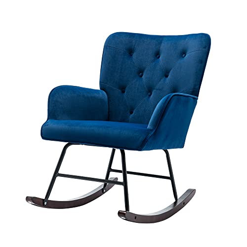 Goujxcy Velvet Rocking Chair, Upholstered Accent Rocker Chair For Baby Nursery, Comfy Side Armchair For Living Room And Bedroom (Navy Blue) #TOP20