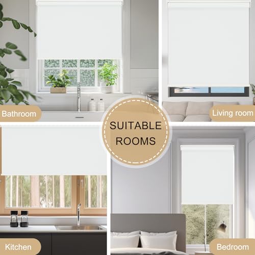 Image of Changshade Blackout Roller Shades for Indoor Windows,Cordless Roller Blinds,Free-Stop Roll Up Shades with Thermal Insulated, Uv Protection Fabric for Bedroom,Office,French Door,48 inch W72 H,White