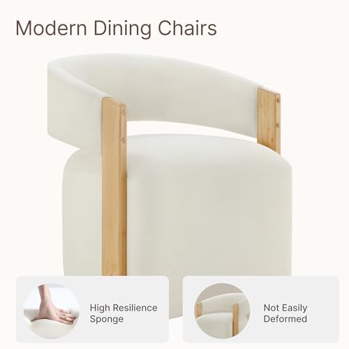 Image of KISLOT Upholstered Dining Chairs Set of 4, Modern Wooden Arm Kitchen & Dining Room Chairs with Hidden Casters, Fabric Padded Rolling Chairs, Sturdy Wood Frame, 300 lbs Capacity, Off-White