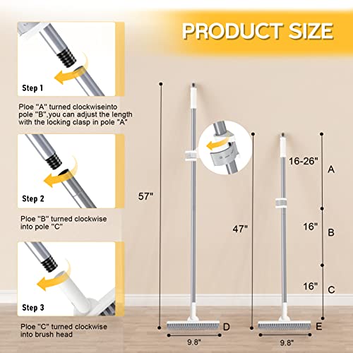 Sunally Grout Scrub Brush With 57" Long Handle, Shower Floor Scrubber For Cleaning With V-Shape Stiff Bristles, Grout Cleaner Brush For Cleaning Tile, Bathroom, Kitchen, Cleaning Tool, Grey White #TOP5
