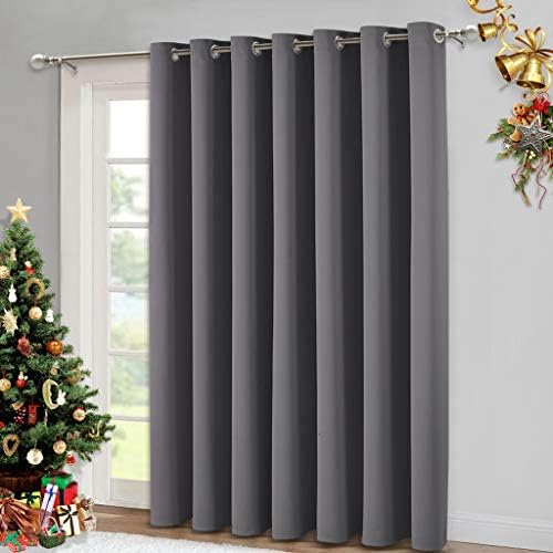 NICETOWN Patio Sliding Door Curtain – Wide Blackout Curtains, Keep Warm Draperies, Grey Sliding Glass Door Drapes (Gray, 100 inches W x 84 inches L)