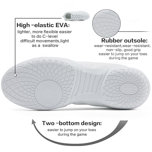 Image of White Cheer Shoes for Girls Womens Cheer Shoes Youth Girls Cheerleading Shoes Competition Gear Dance Tennis Sports Training Athletic Comfortable Flats Breathable Soft Kids Cheer Sneakers
